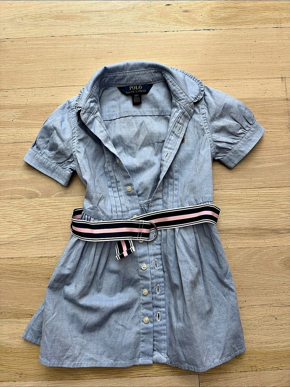 Polo Ralph Lauren Girls Belted Chambray Shirtdress Blue & Pink 2T